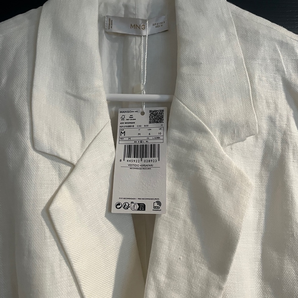 Mango Sleeveless Belted Linen Blazer Vest in Ivory - Picture 2 of 3